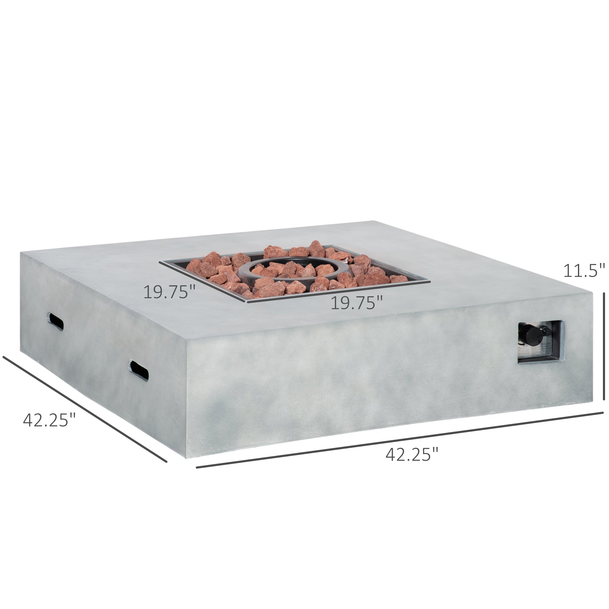 Outdoor Propane Fire Pit Table Faux Grey Ledge Stone 42-inch Square Gas Fire Pit Table, 50,000BTU Auto Ignition Gas Firepits with Protective Cover, Lava Rocks, CSA Certification for Outdoor, Grey