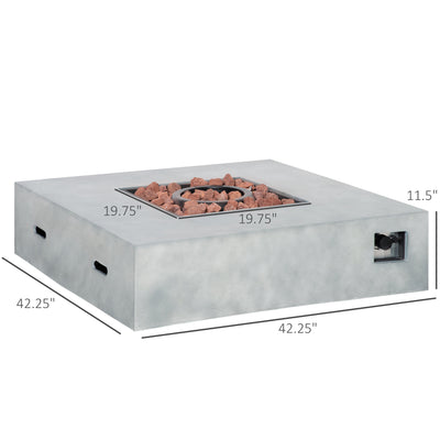 Outdoor Propane Fire Pit Table Faux Grey Ledge Stone 42-inch Square Gas Fire Pit Table, 50,000BTU Auto Ignition Gas Firepits with Protective Cover, Lava Rocks, CSA Certification for Outdoor, Grey