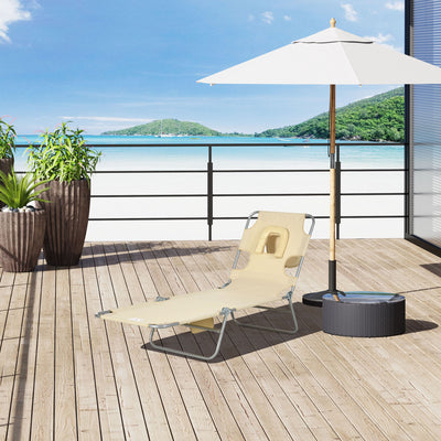 Tanning Chair with Face Hole, 5-Level Adjustable Outdoor Chaise Lounge Chair with Pillow for Beach, Pool