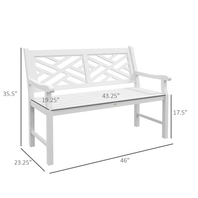 Outdoor Garden Bench, Wooden Frame Patio Bench with Geometric Pattern, 43.25 Inch Weatherproof 2-Person Love Seat for Garden, Lawn, Porch, Yard, Work Entryway