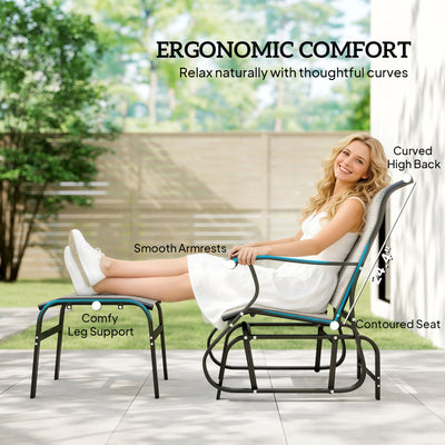 Outdoor Glider with Ottoman, Patio Glider Chair Set with High Back, Wide Seat for Porch, Garden, Backyard