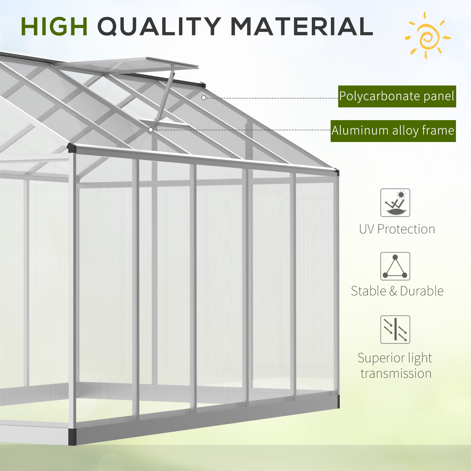 6' L x 6' W Walk-In Polycarbonate Greenhouse with Roof Vent for Ventilation & Rain Gutter for Winter