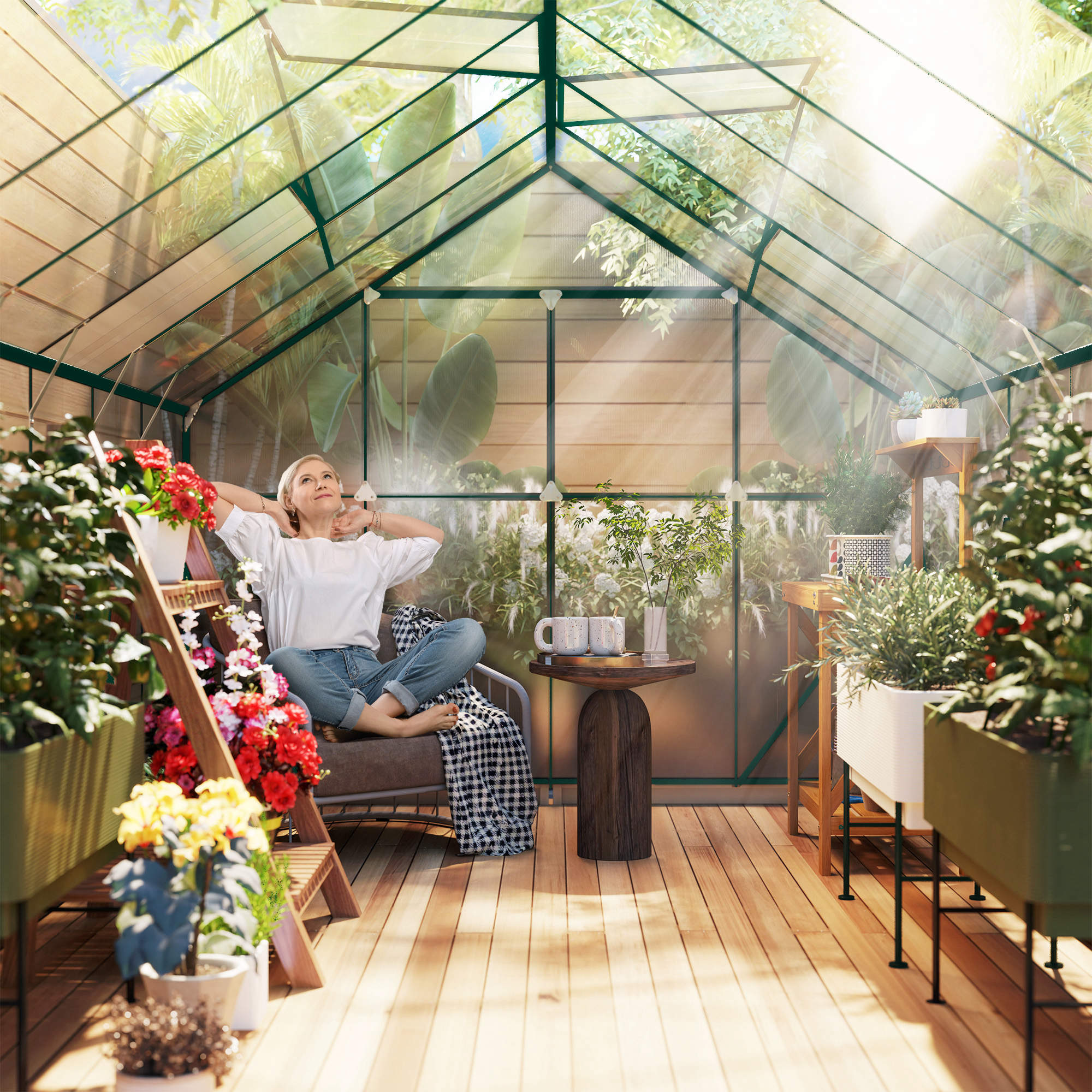 16' x 8' Aluminum Greenhouse Polycarbonate Walk-in Garden Greenhouse Kit with Adjustable Roof Vent, Rain Gutter and Sliding Door for Winter, Clear