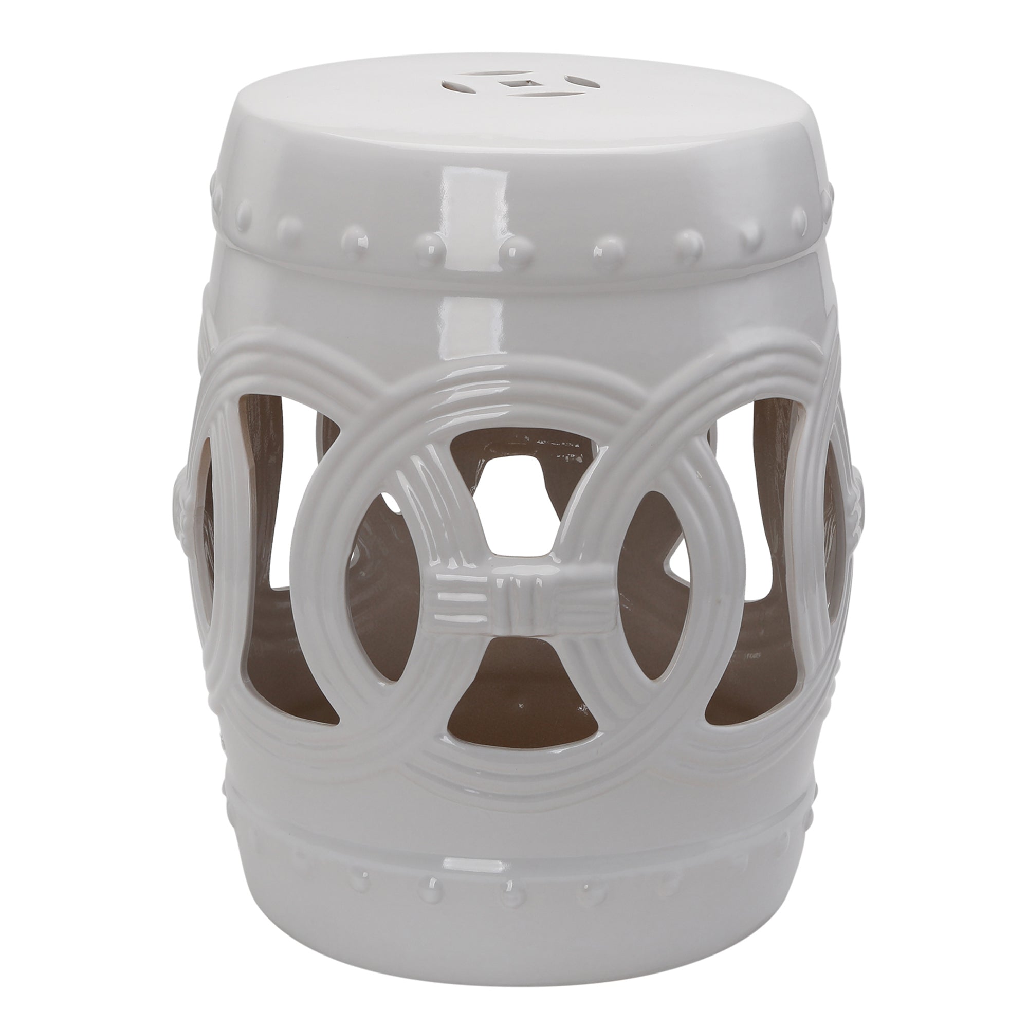 14" x 17" Ceramic Garden Stool with Double-Coin Knotted Ring Design & Strong Glazed Material, Decorative End Table, Home Collection