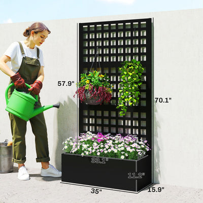 Galvanized Raised Garden Bed Planter Box with Trellis for Climbing Plants, Vegetable, Vines, 35" x 16" x 70"