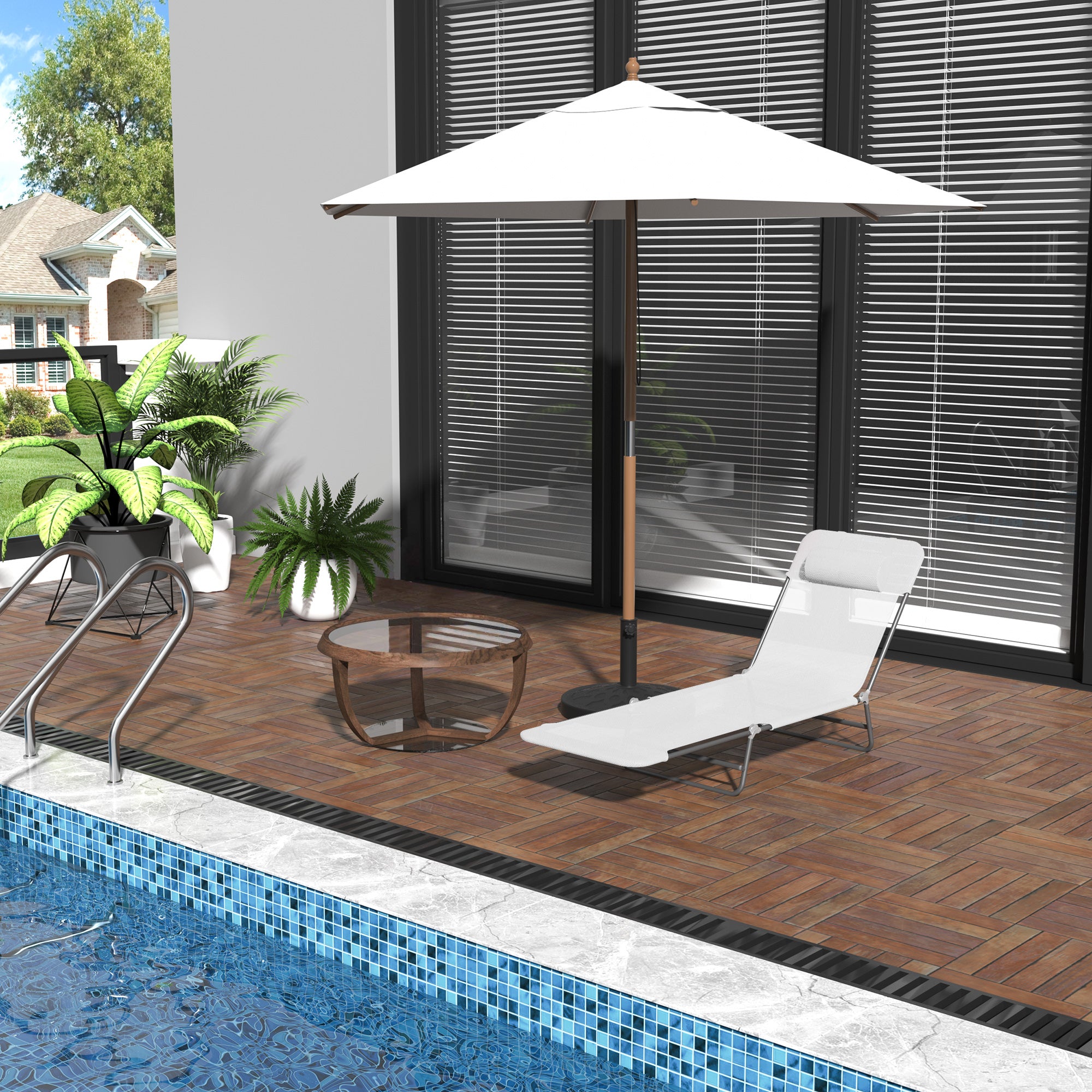 Folding Chaise Lounge Chair, Pool Sun Tanning Chair, Outdoor Lounge Chair with Reclining Back, Breathable Mesh Seat, Headrest for Beach, Yard, Patio