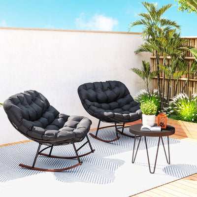 Outdoor Rocking Chair Patio Set of 2, Oversized Rocking Papasan Chairs with Cushions for Garden Porch, 265 lbs.