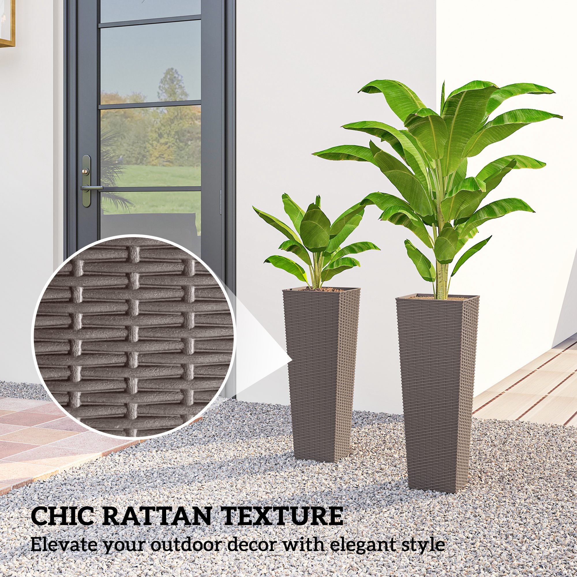 23.6 Inch Tall Planters for Outdoor Plants, Set of 2 Plastic Flower Pots with Drainage Holes