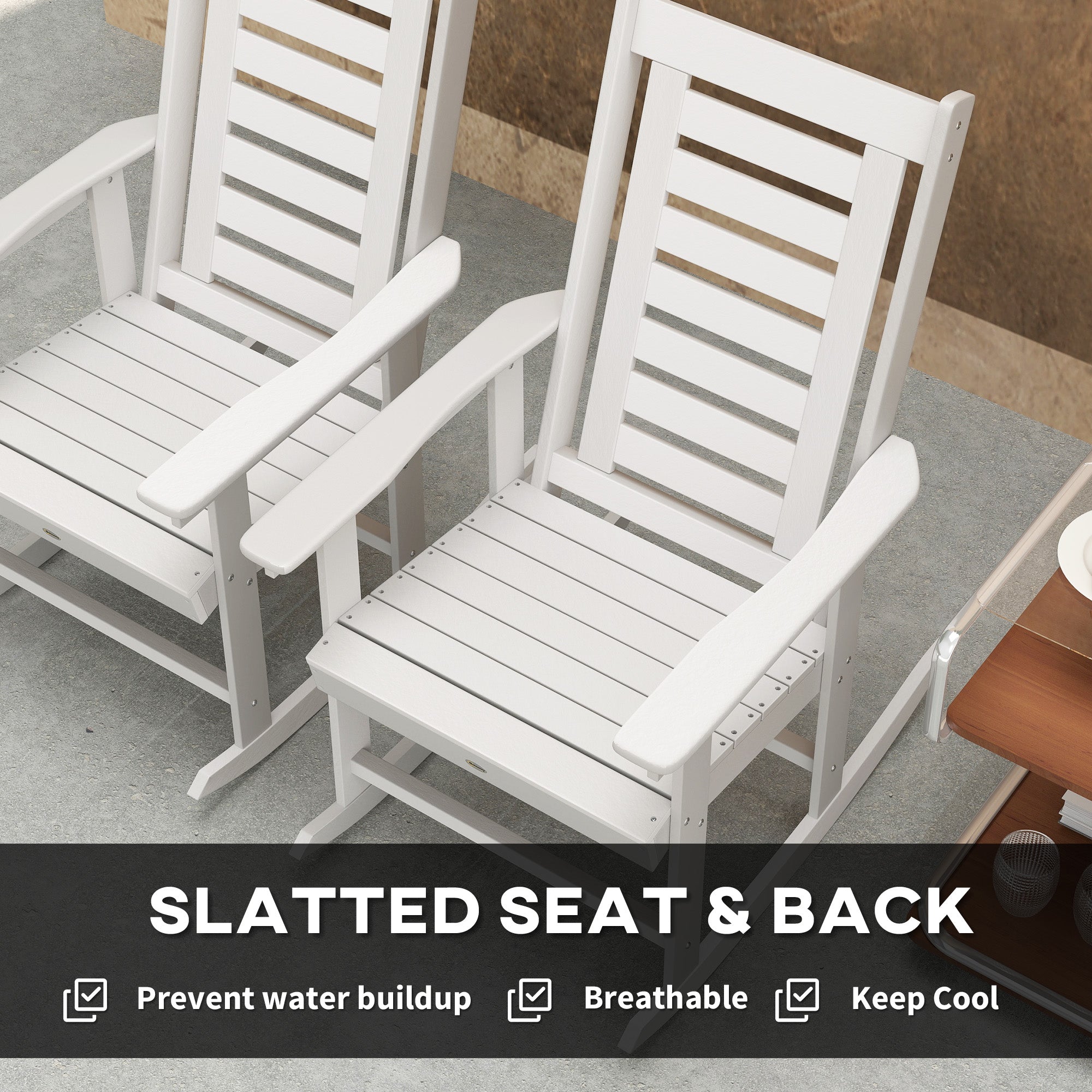 2 Pieces Outdoor Rocking Chairs, HDPE Patio Rockers with 28" High Back, Wide Armrests for Porch Backyard