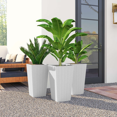 Tall Planters for Outdoor Plants Set of 3, 24 In Taper Planters with Drainage Holes, Rattan Decor Plant Pots