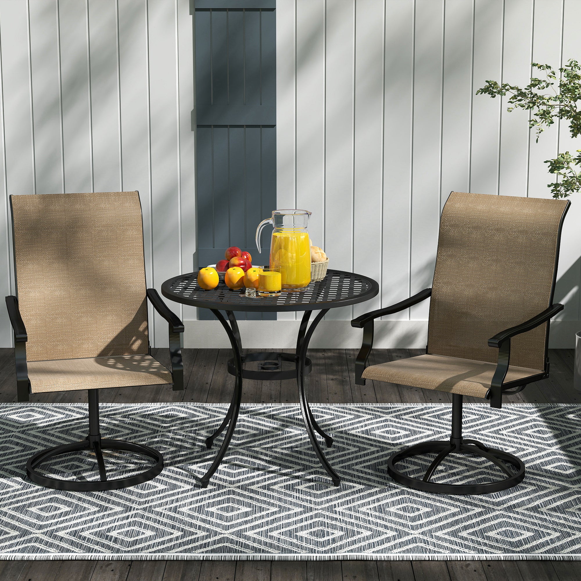 Patio Swivel Chairs Set of 2, High Back Patio Dining Chairs with All-Weather Mesh for Backyard, Lawn, Garden