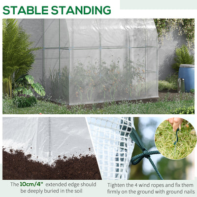 7' x 4' x 7' Outdoor Lean to Greenhouse, Walk-In Green House Plant Nursery with Roll-up Window, PE Cover, White