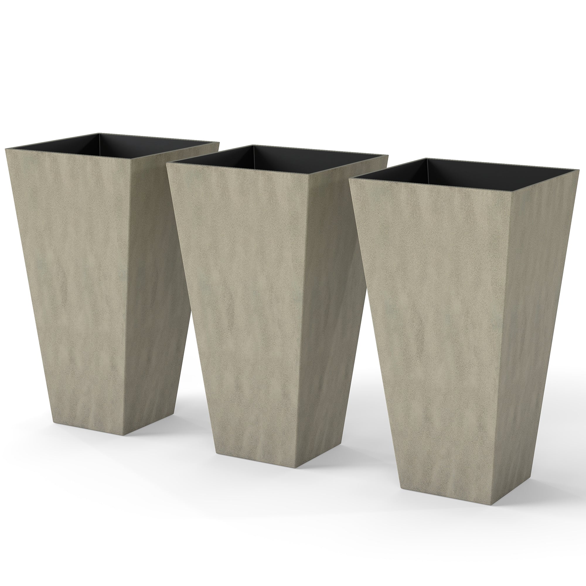 Tall Planters for Outdoor Plants Set of 3, 28 In Taper Planters with Drainage Holes, Indoor Grande Plant Pots, Front Porch Decor