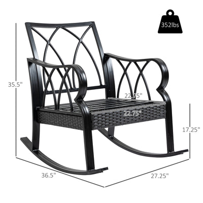 Outdoor Wicker Rocking Chair with Padded Cushions, Aluminum Furniture Rattan Porch Rocker Chair w/ Armrest for Garden, Patio, and Backyard