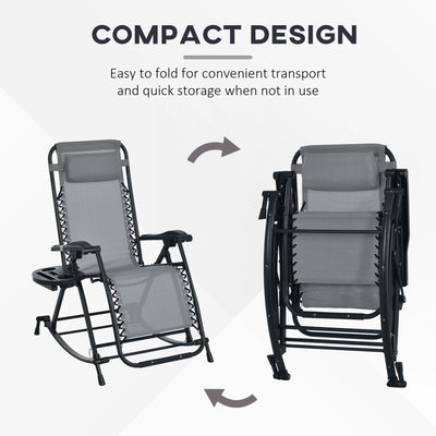 2 Outdoor Rocking Chairs Foldable Reclining Zero Gravity Lounge Rockers w/ Pillow Cup & Phone Holder