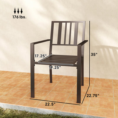 Patio Dining Chairs with Metal Slatted Design, Dark Brown