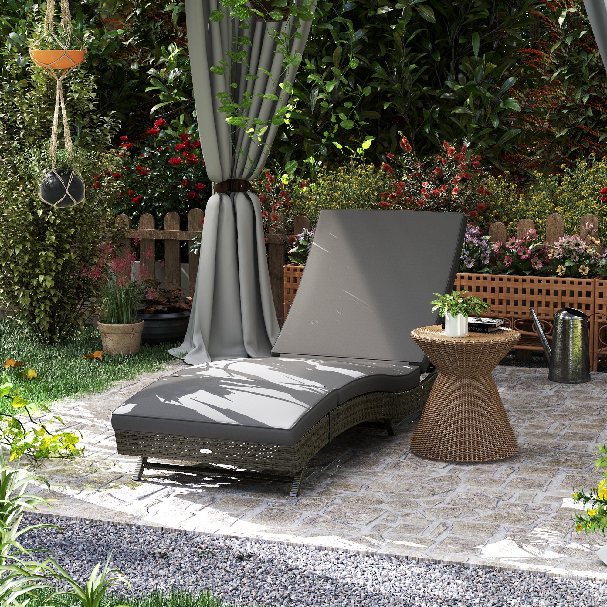 Patio Wicker Chaise Lounge Chair, Outdoor PE Rattan Sun lounger with Adjustable Backrest and 2 Wheels