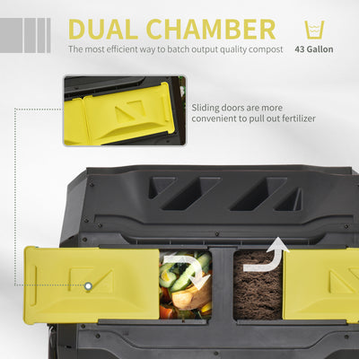 Tumbling Compost Bin Outdoor 360° Dual Chamber Rotating Composter 43 Gallon