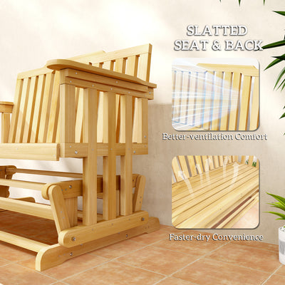 2-Person Patio Swing Glider Bench with Quick Drying Design and Wide Armrest, Wood Rocking Chair Loveseat for Backyard Garden Porch