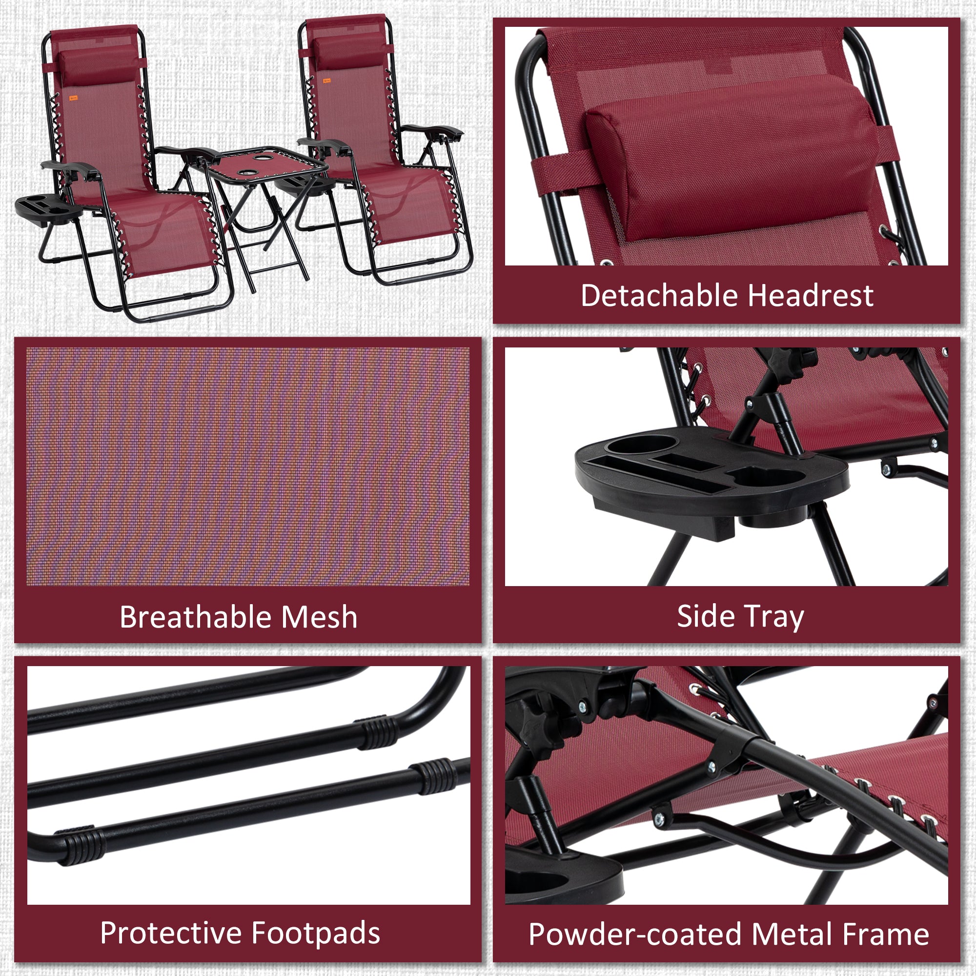 Zero Gravity Chair Set with Side Table, Folding Reclining Chair with Cupholders & Pillows, Adjustable Lounge Chairs for Pool, Backyard, Lawn, Beach