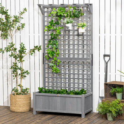 Wood Planter with Trellis for Vine Climbing, Raised Garden Bed, Privacy Screen for Backyard, Patio
