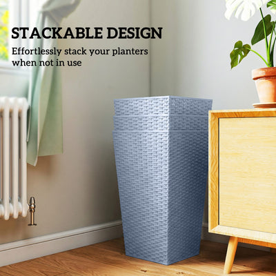 Tall Planters for Outdoor Plants Set of 3, 24 In Taper Planters with Drainage Holes, Rattan Decor Plant Pots