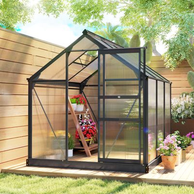 6' x 6' Greenhouse for Outdoors, Polycarbonate Greenhouse with Rain Gutter and Roof Vent, Aluminum Walk-in Green Houses for Outside for Patio Backyard Garden