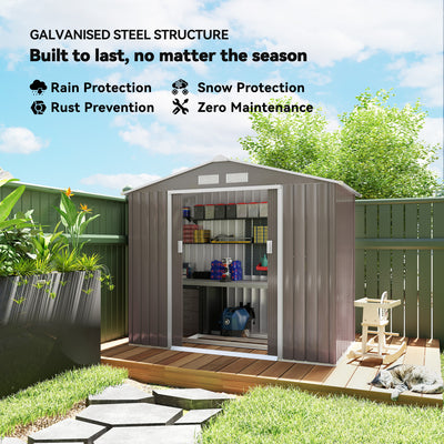 7' x 4' Outdoor Storage Shed, Garden Tool Metal Shed with Foundation Kit, Double Lockable Door, Air Vents and Sloping Roof, for Backyard, Patio, Lawn