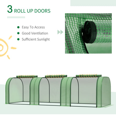 9.7' L x 3' W x 2.5' H Portable Tunneled Greenhouse with 3 Zippered Doors, Water/UV Fighting PE Cover