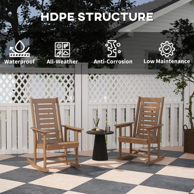 2 Pieces Outdoor Rocking Chairs, HDPE Patio Rockers with 28" High Back, Wide Armrests for Porch Backyard