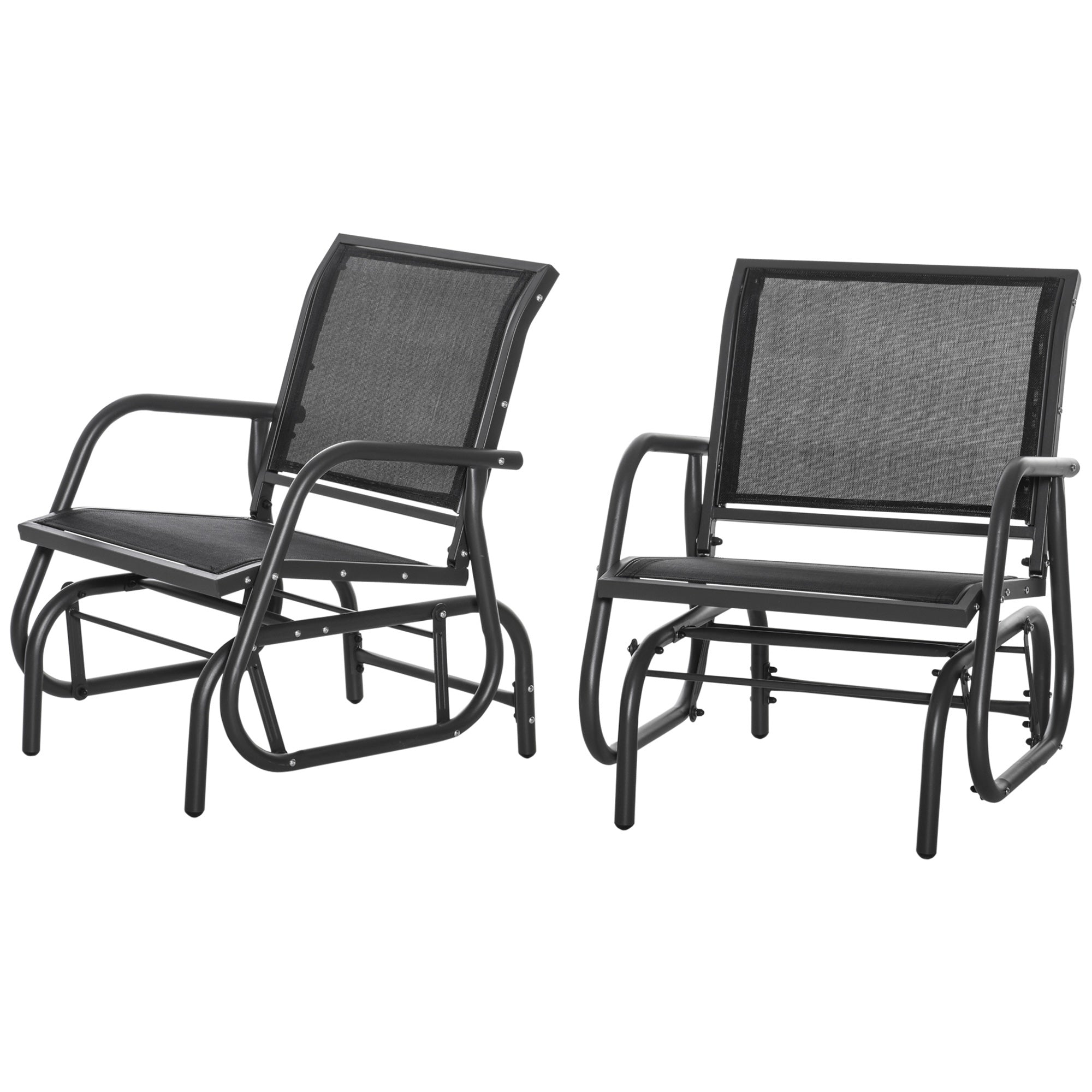 2-Piece Outdoor Glider Swing, Rocking Chair Set with Breathable Mesh Fabric, Sturdy Durable Frame, Curved Armrests, Supports Up to 264 lbs., for Backyard, Garden, Porch