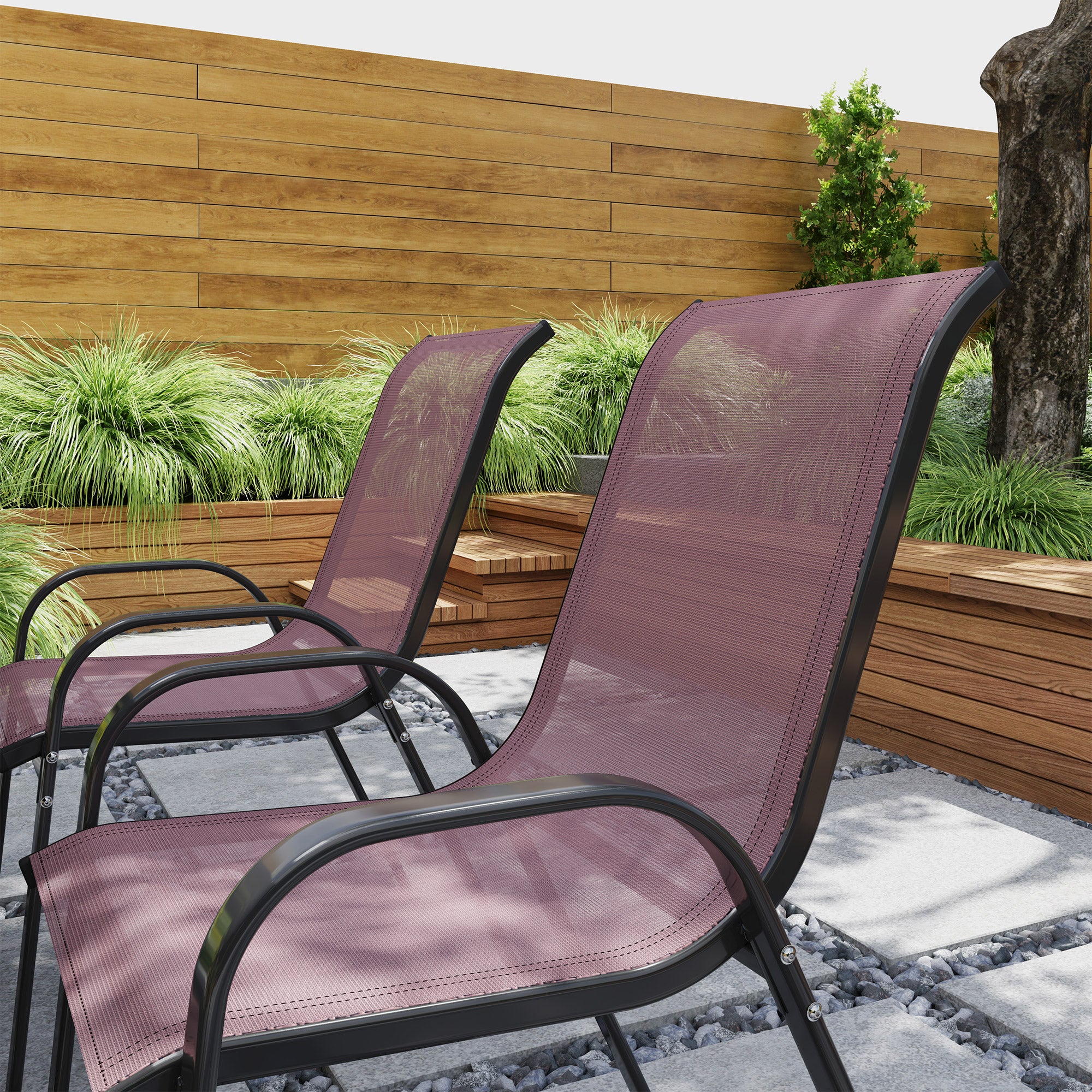 Set of 4 Outdoor Dining Chairs, Stackable Patio Chairs with High Back, Breathable Mesh Seat for Garden Lawn