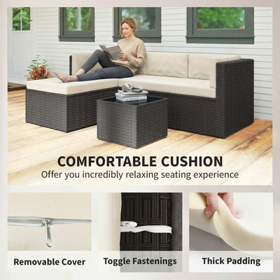 3 Piece Patio Furniture Set, Wicker Outdoor Patio Conversation Furniture Set with Cushions, Glass Top Table