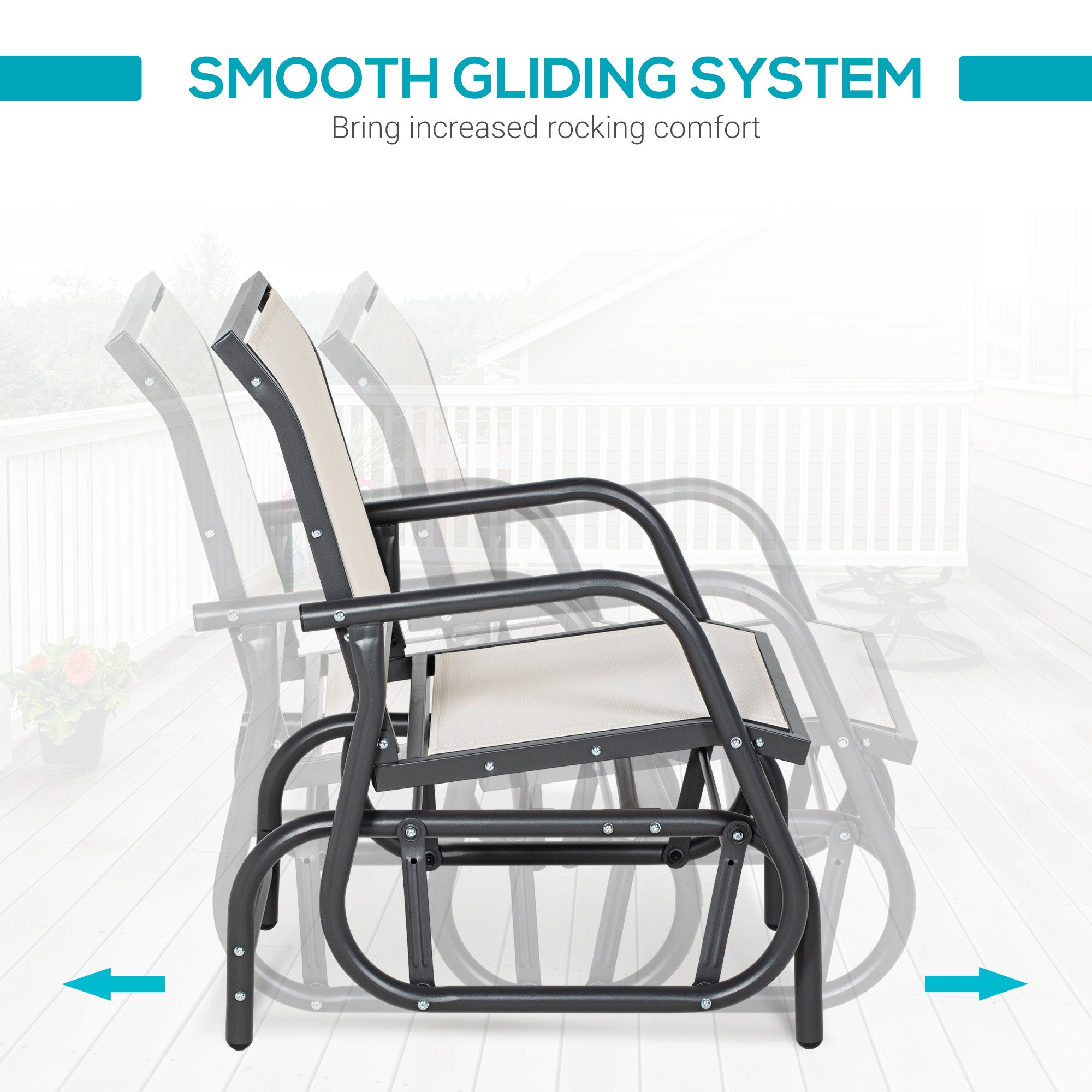 Outdoor Glider Chair, Steel Swing Chai with Curved Armrests for Porch, Garden, Poolside, Balcony