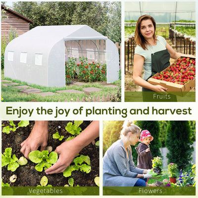 11.5' x 10' x 6.5' Outdoor Walk-in Greenhouse, Tunnel Green House with Roll-up Windows, Zippered Door, PE Cover, Heavy Duty Steel Frame, White