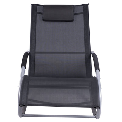 Zero Gravity Rocking Chair Outdoor Chaise Lounge Chair Recliner Rocker with Detachable Pillow and Weather-Fighting Fabric for Patio, Deck, Pool