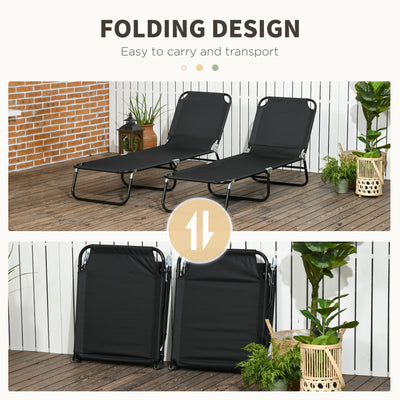 2 Piece Folding Chaise Lounge Pool Chairs, Outdoor Sun Tanning Chairs with 5-Level Reclining Back, Steel Frame for Beach, Yard, Patio