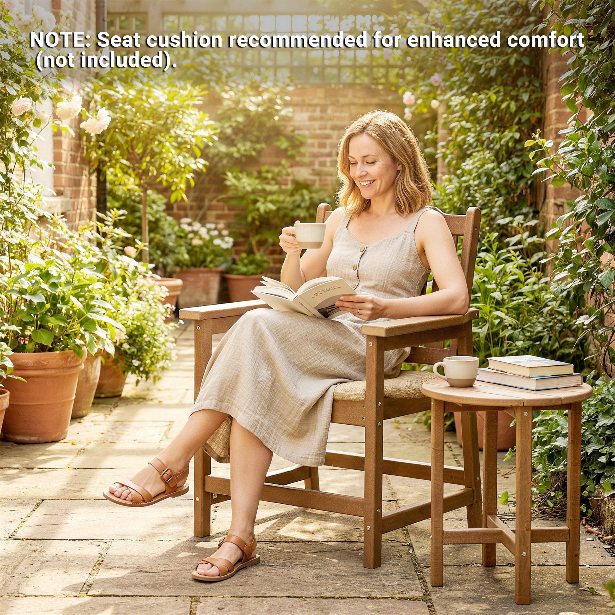 All-Weather Patio Chair, HDPE Patio Dining Chair, Heavy Duty Wood-Like Outdoor Furniture for Garden, Backyard, Deck, Porch, Lawn