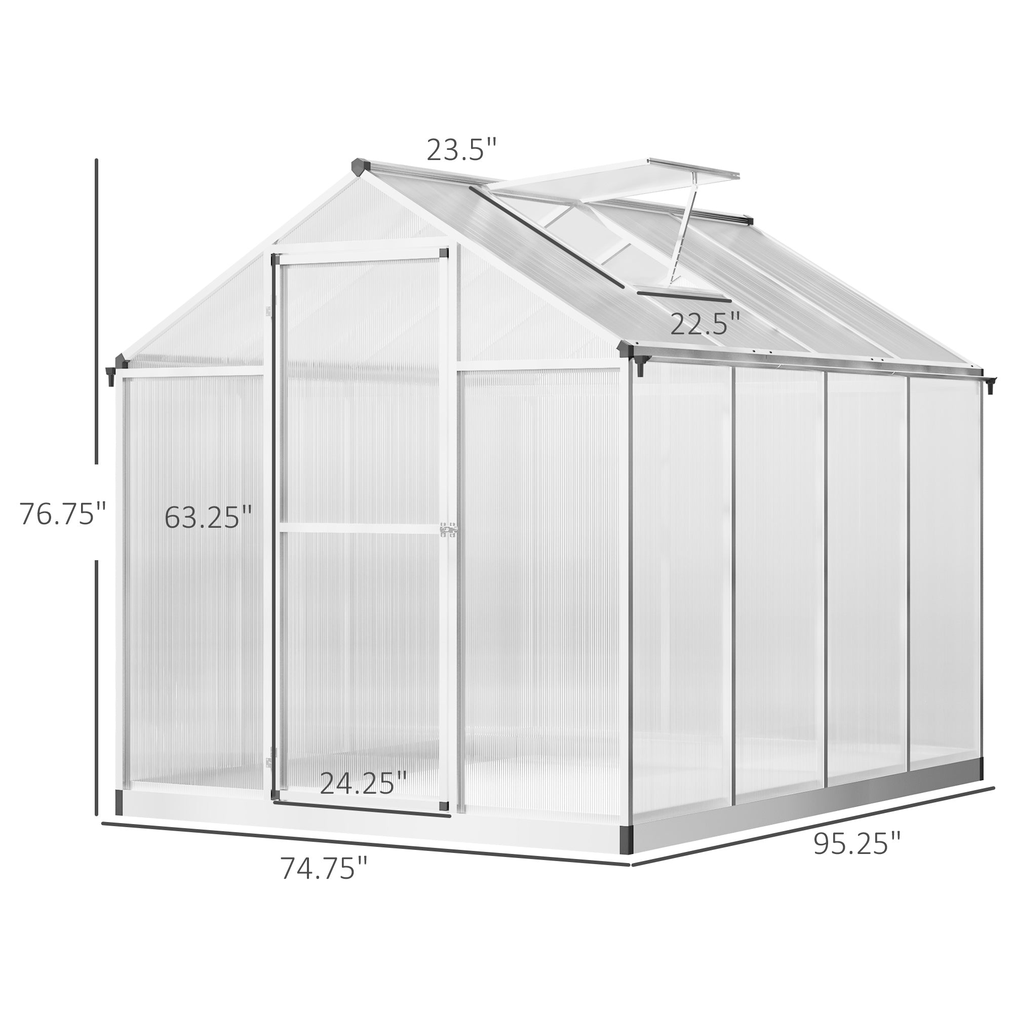6' L x 6' W Walk-In Polycarbonate Greenhouse with Roof Vent for Ventilation & Rain Gutter for Winter