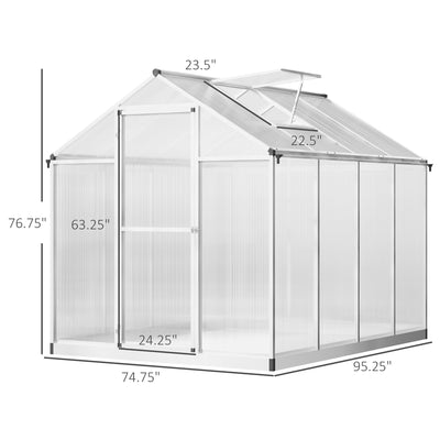 8' L x 6' W Walk-In Polycarbonate Greenhouse with Roof Vent for Ventilation & Rain Gutter for Winter