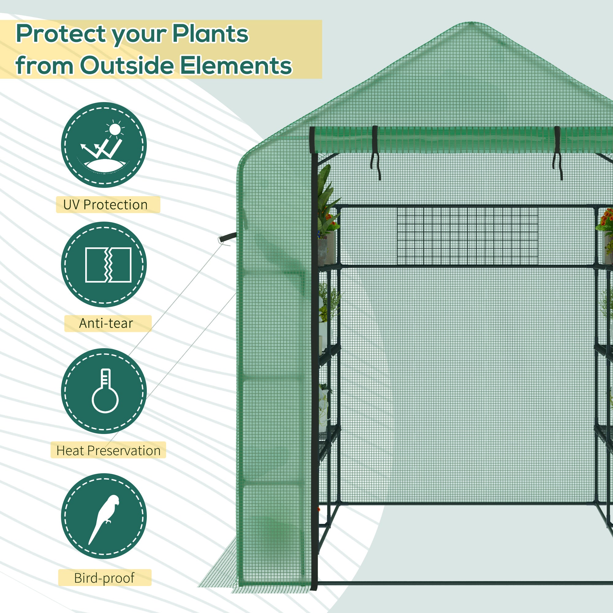 8' x 6' x 7' Temporary Greenhouse for Growing Flowers with Mesh Door & Windows
