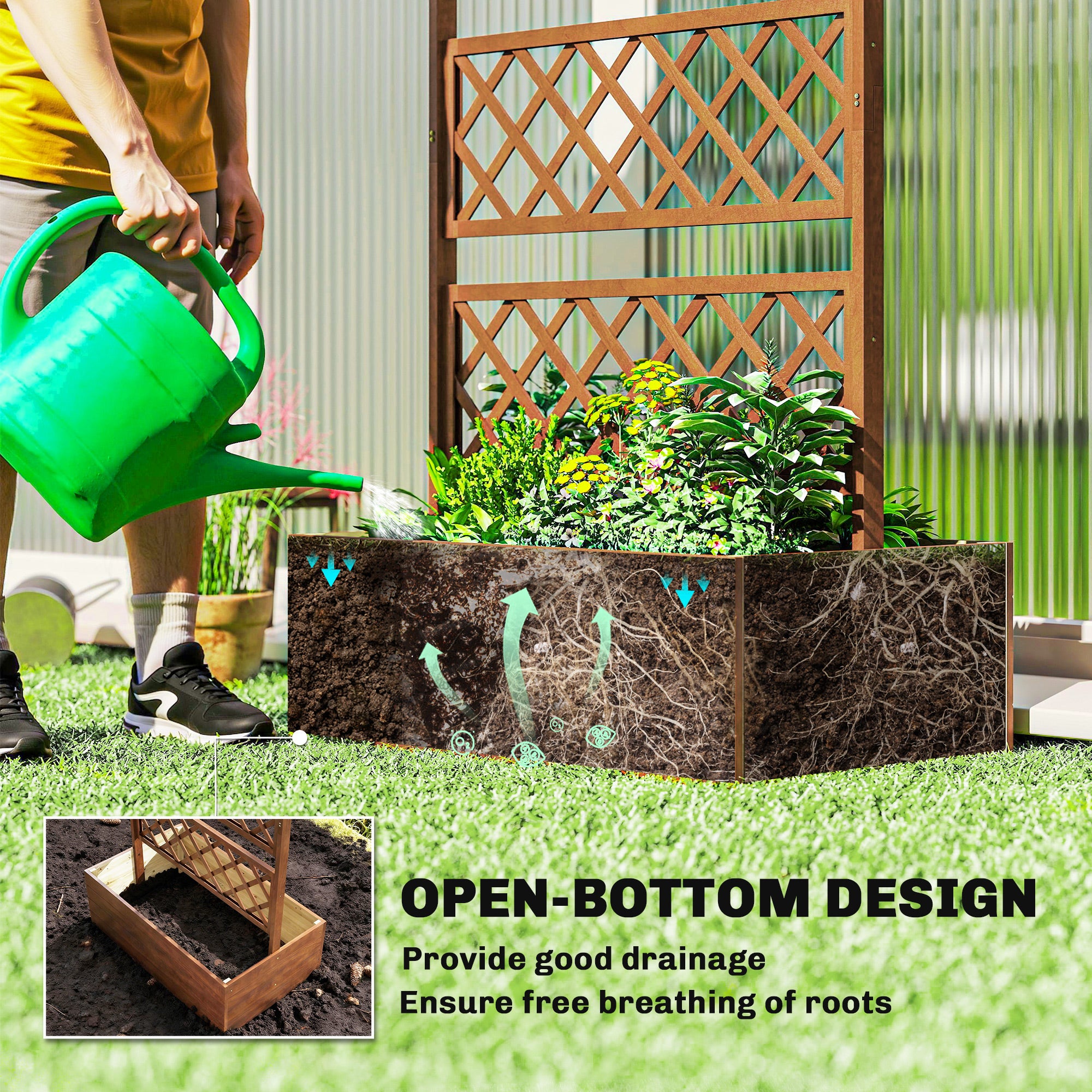 Wooden Trellis Planter Box, Raised Garden Bed to Grow Vegetables, Herbs and Flowers