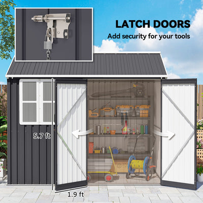 8' x 5.5' Metal Garden Storage Shed, Extra Large Outdoor Tool Storage House w/Lockable Doors, Window, Air Vents