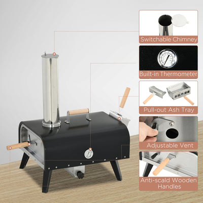Pellet Wood Fired Pizza Oven, Outdoor Pizza Maker with 12" Rotating Stone, Peel and Waterproof Cover