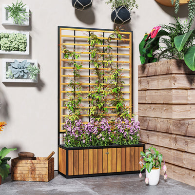 Wooden Raised Garden Bed with Trellis, Removable Pots for Backyard, Patio, Balcony, 29" x 11" x 52"