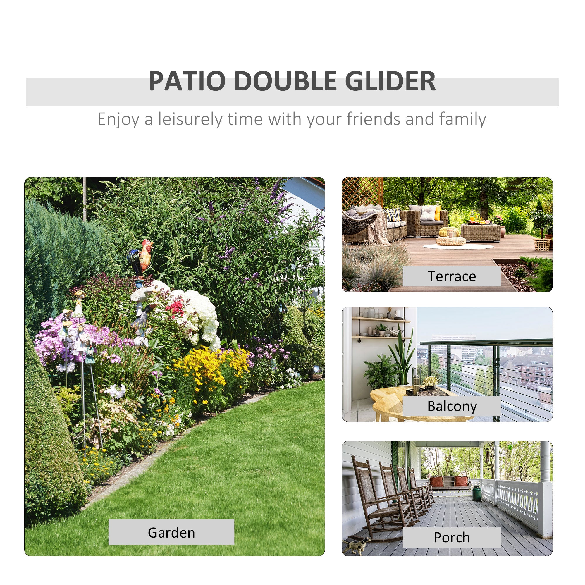 Outdoor Glider Chairs with Coffee Table, Patio 2-Seat Rocking Chair Swing with Breathable Sling for Backyard, Garden and Porch