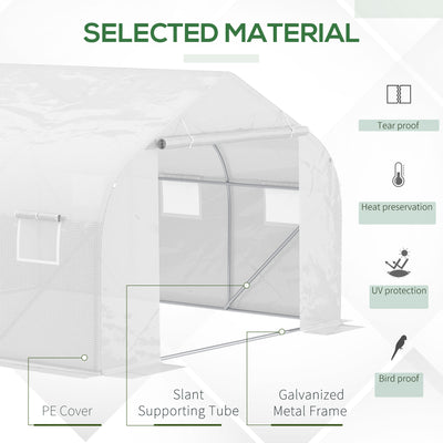 11.5' x 10' x 6.5' Outdoor Walk-in Greenhouse, Tunnel Green House with Roll-up Windows, Zippered Door, PE Cover, Heavy Duty Steel Frame, White