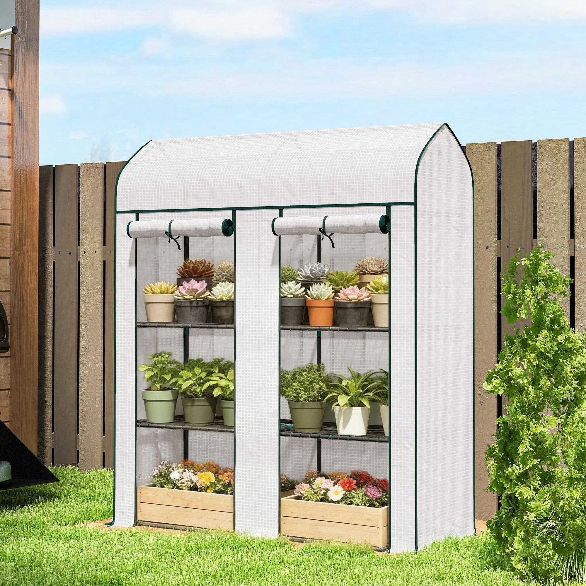 3 Tier Mini Greenhouse, Small Portable Greenhouse with 2 Roll-up Doors, 56.3" x 18.1" x 65"