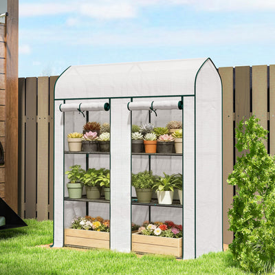 3 Tier Mini Greenhouse, Small Portable Greenhouse with 2 Roll-up Doors, 56.3" x 18.1" x 65"