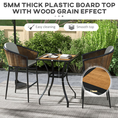 28" Outdoor Dining Table, Faux Wood Patio Furniture, Square Wood-Like Garden Table with Water Safe Design, Brown